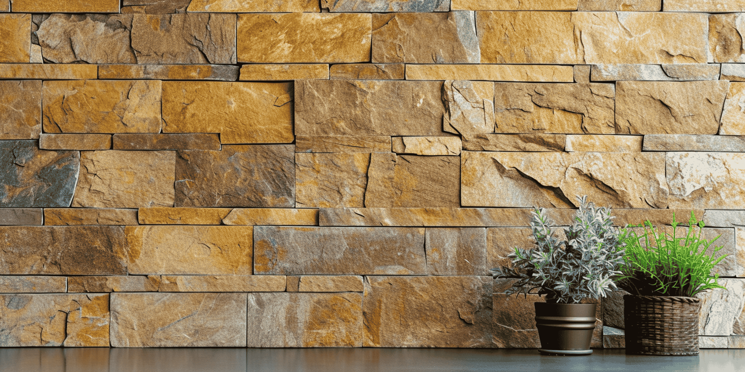 Mur en parement pierre naturelle aux teintes ocre dans un intérieur à Pau