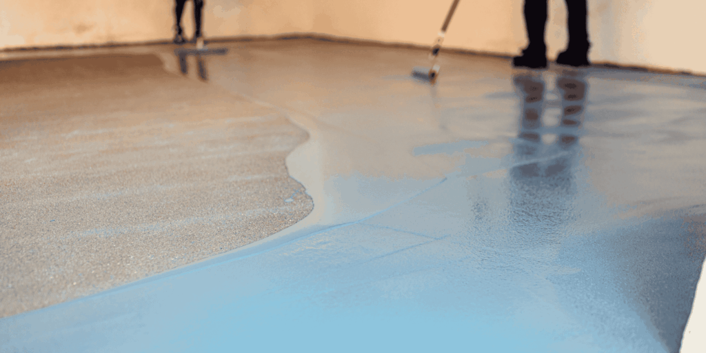 Application d'un sol en résine à la raclette sur un chantier intérieur à Serres-Castet